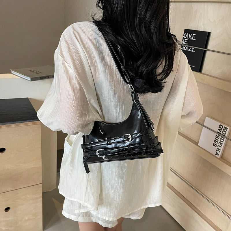 LEFTSIDE Belt Design Small PU Leather Shoulder Bags for Women 2025 Y2K Korean Fashion Crossbody Bag Lady Red Handbags and Purses