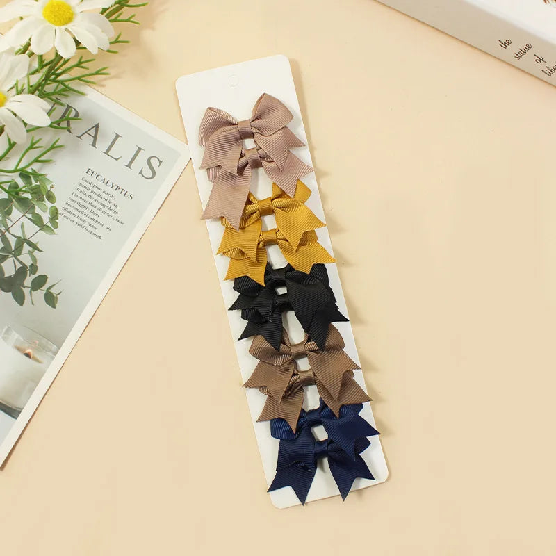 10Pcs/Set New Cute Solid Ribbon Bowknot Hair Clips for Baby Girls Handmade Bows Hairpin Barrettes Headwear Baby Hair Accessories