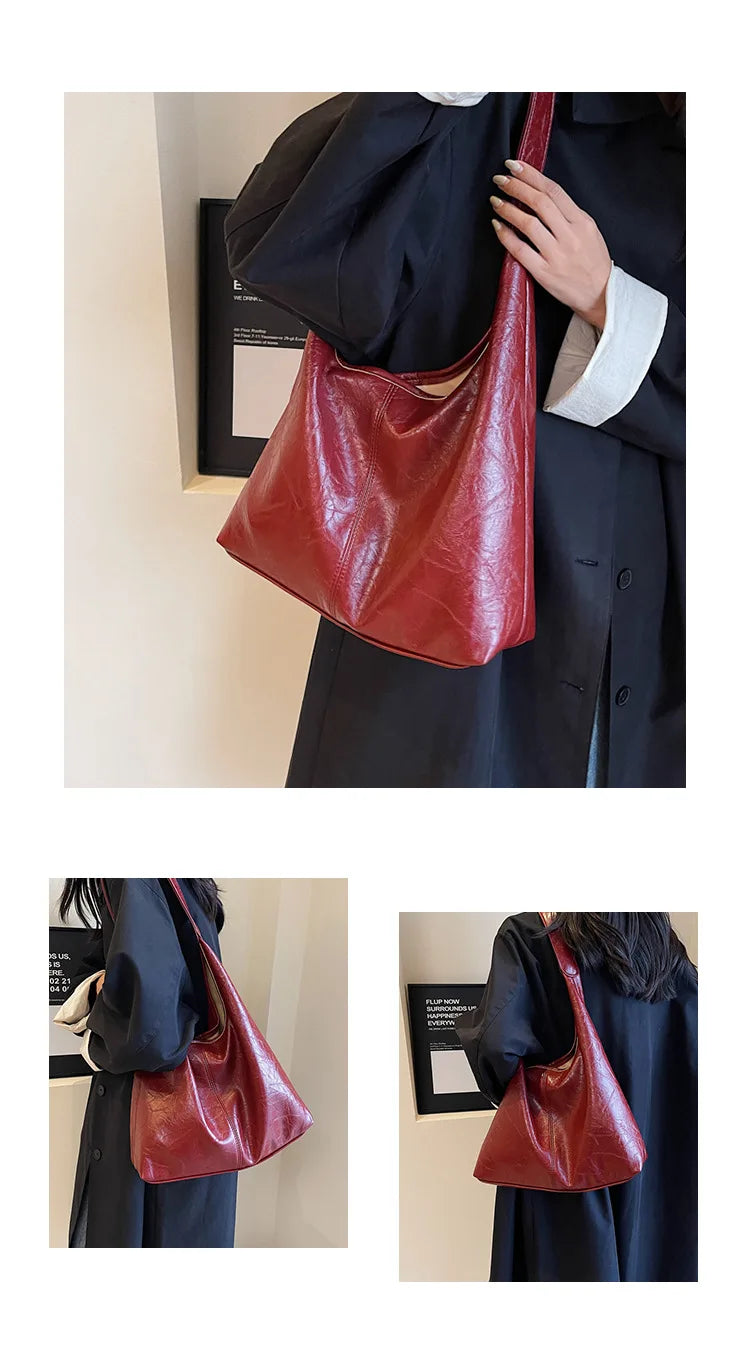 Soft PU Leather Shoulder Bag for Women Wedding Totes All-match Commuter Underarm Bag Bolso Mujer Fashion Large Capacity Handbag