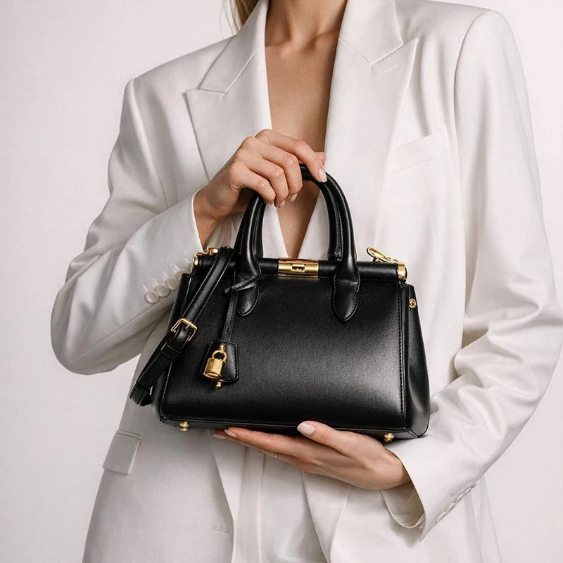 Brand Luxury Leather Handbag Large-capacity Briefcase With Gold Clasp Women Elegant Shoulder Crossbody Bag Clip Design Tote Bag