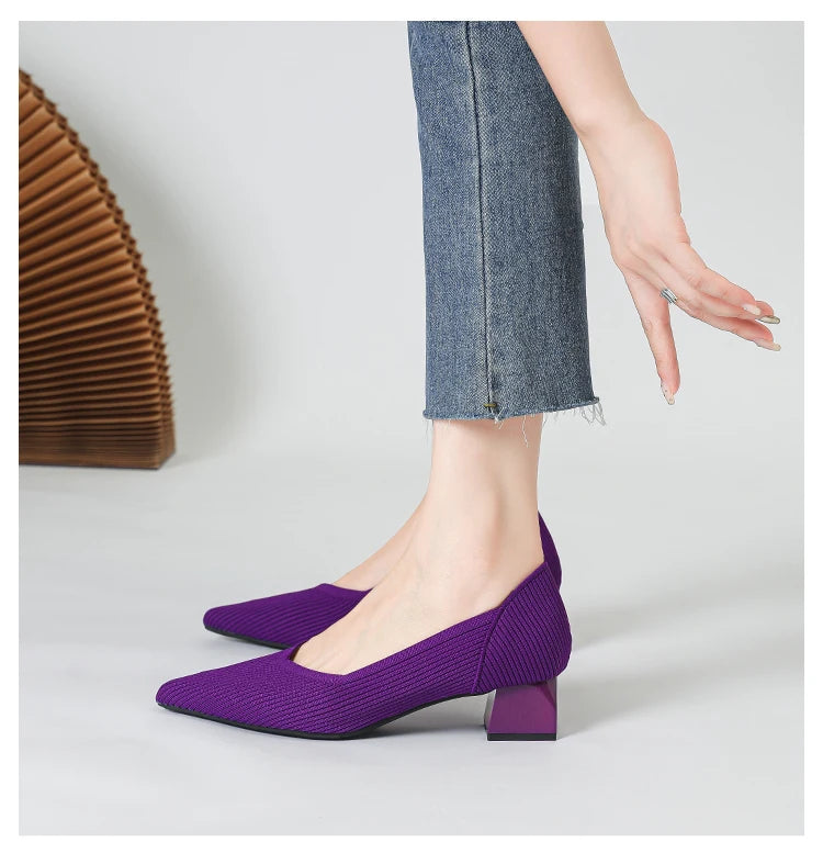 New Women's High Heels Large 42/43 Fashion Pointed Anti slip Rubber Bottom Knitted Breathable Shoes