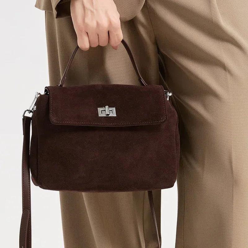 2025 New Autumn Winter Women's Natural Suede Leather Crossbody Bag Luxury Designer Genuine Leather Commuting Messenger Bag