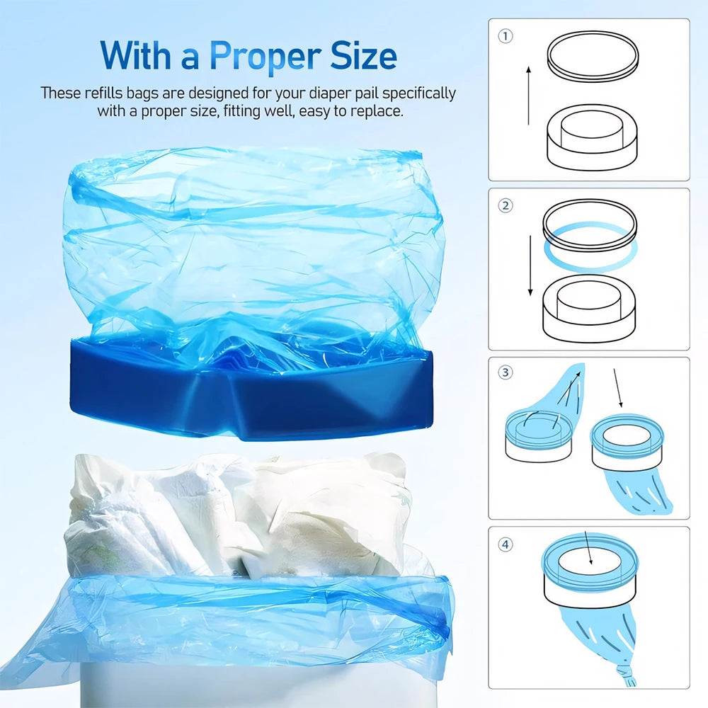 Diaper Pail Refill Bags For Diaper Genie For Munchkin For Dekor For Angelcare For Tommee Tippee and Playtex Diaper Pails Refills