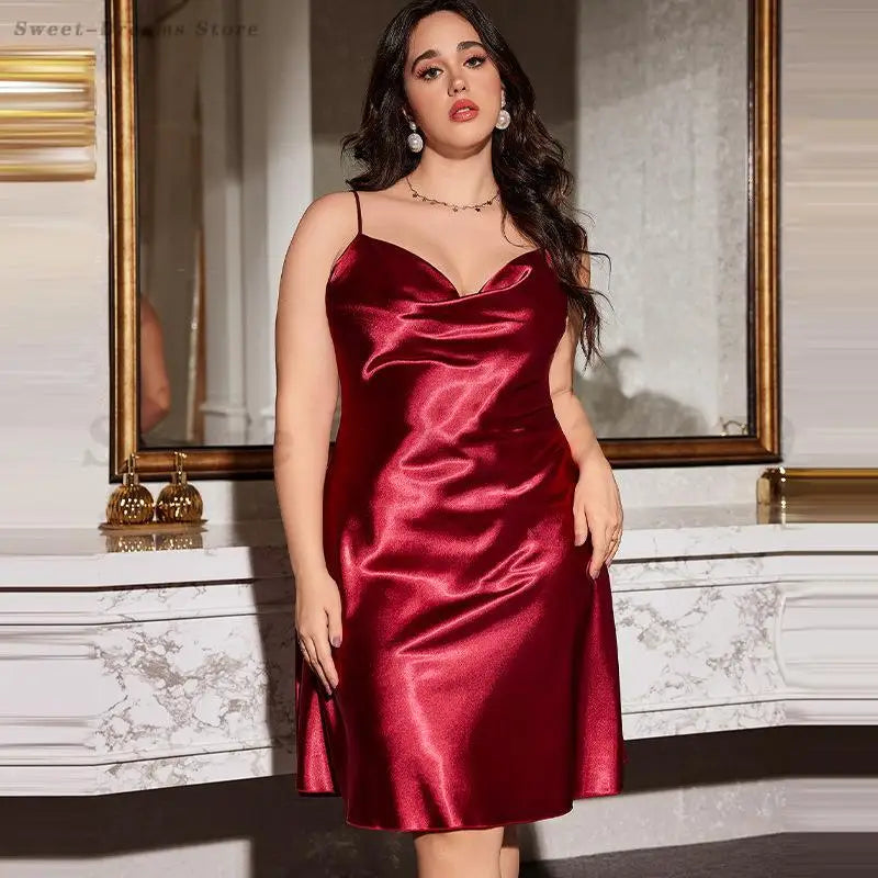 Female Nightgown Sexy Suspender Nightdress Large Size 3XL 4XL 5XL Chemise Sleepwear Silk Satin Bathrobe Loose Home Dressing Gown