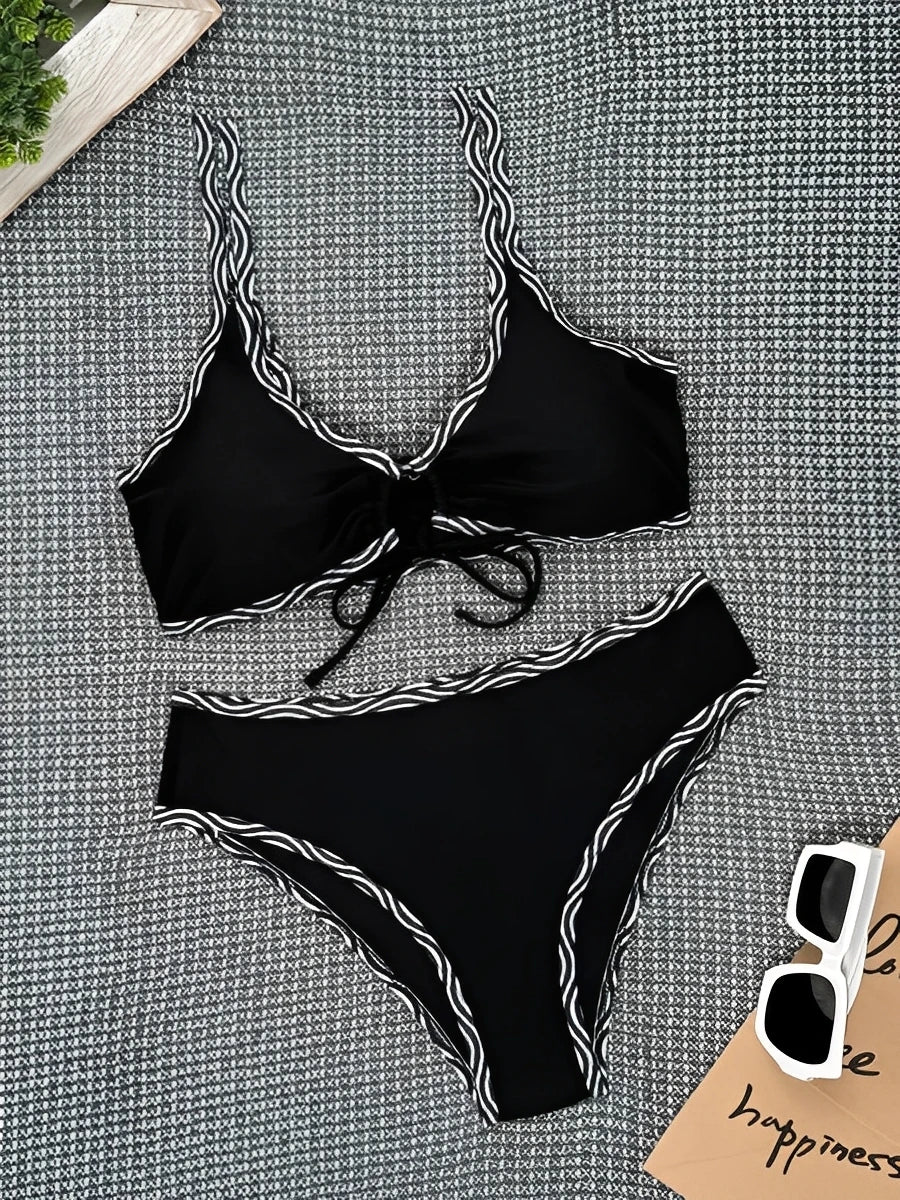 Leopard Bikinis High Waist Swimsuit Women Tie Front Strappy Swimwear Female Beachwear Bathers Bathing Swimming Swim Suit