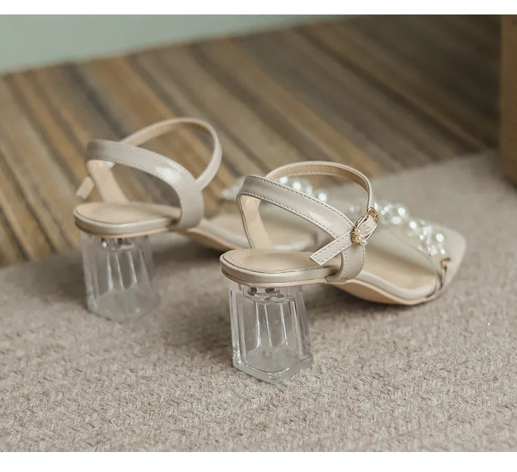 Summer Fahsion Sandals Women 2026 New Pearl High Heels Slippers Girls Crystal Heel Summer Shoes Trendy Slides Transparent Sandal