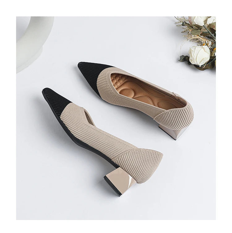 New Women's High Heels Large 42/43 Fashion Pointed Anti slip Rubber Bottom Knitted Breathable Shoes