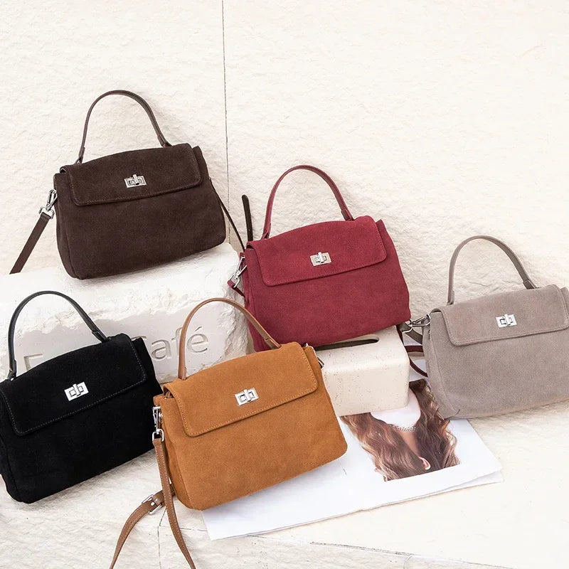 2025 New Autumn Winter Women's Natural Suede Leather Crossbody Bag Luxury Designer Genuine Leather Commuting Messenger Bag