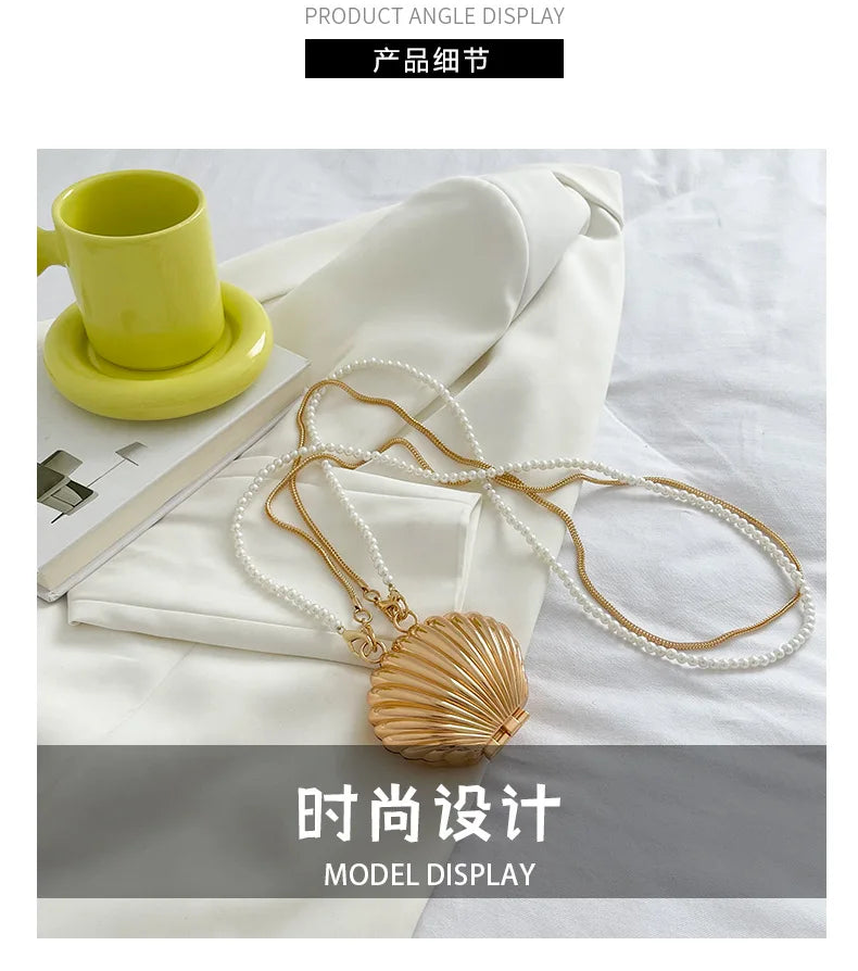 2026 New Summer Lipstick Bags for Women Fashion Pearl Mini Purse Crossbody Bag High Quality Gold Shell Bag Designer Shoulder Bag