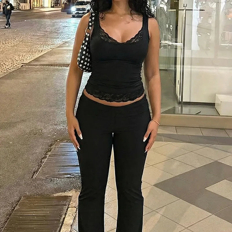Tossy Black Lace Tank Top For Women V-Neck Backless Streetwear Spaghetti Patchwork Cropped Y2k Top Female Sexy Lace Vest 2026