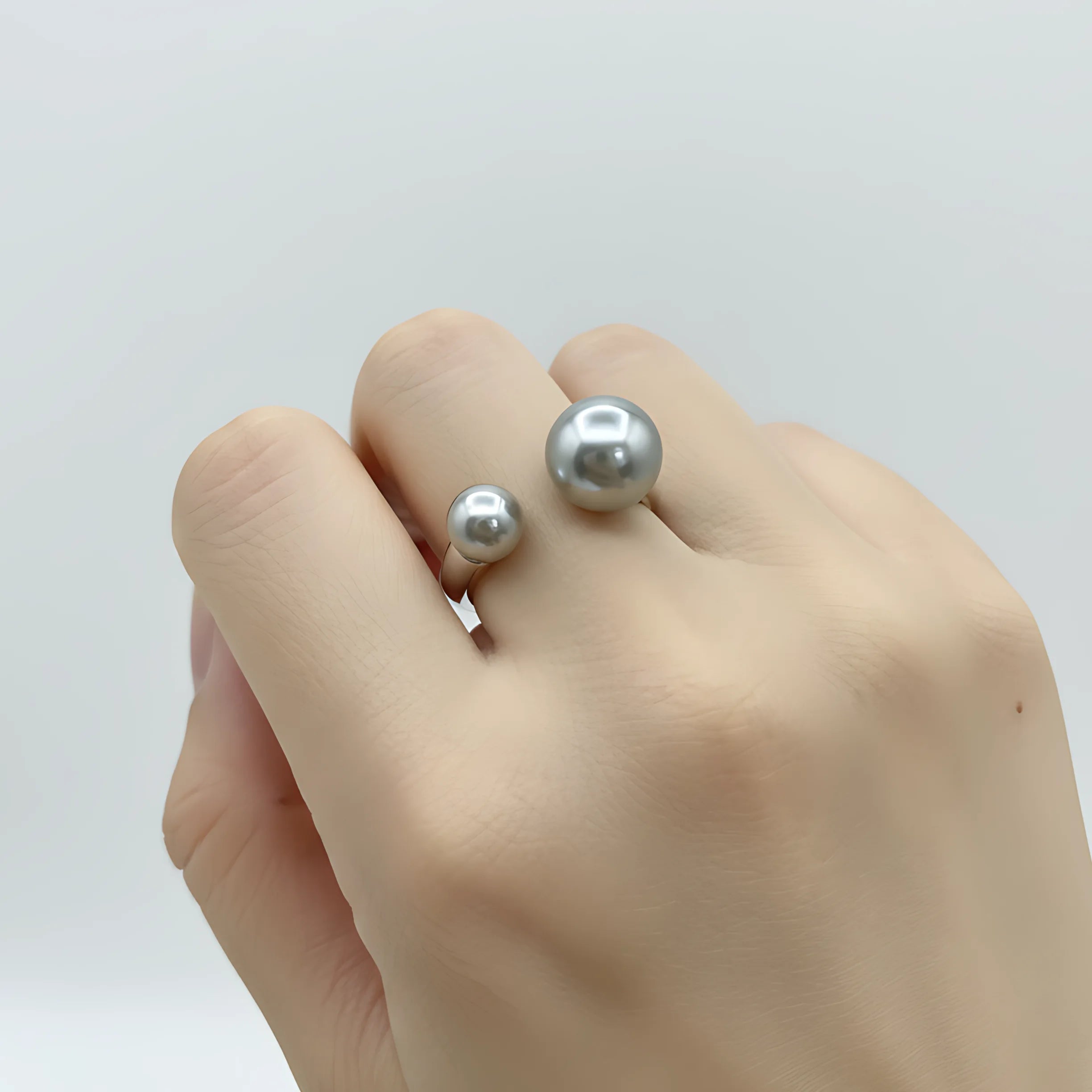 PANJBJ 925 Sterling Silver Pearl Irregular Ring for Women Shell Overlapping Hollow Sweet Design Jewelry Gift Dropshipping