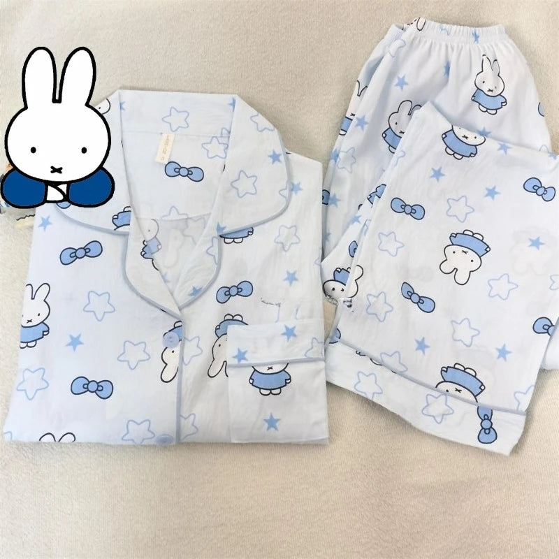 Cute Miffy Sleepwear Set for Women Soft Cotton Long Sleeve Pajamas with Adorable Rabbit Cozy Home Clothes Spring & Autumn