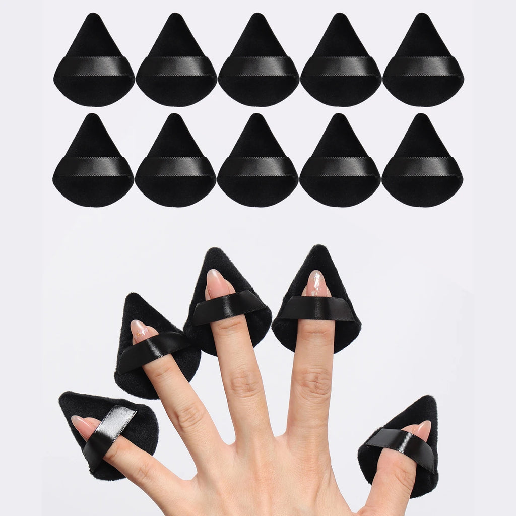 10Pcs Mini Triangle Shape Velvet Powder Puffs, Soft Makeup Blender Sponges for Face Contouring, Eyes & Corners
