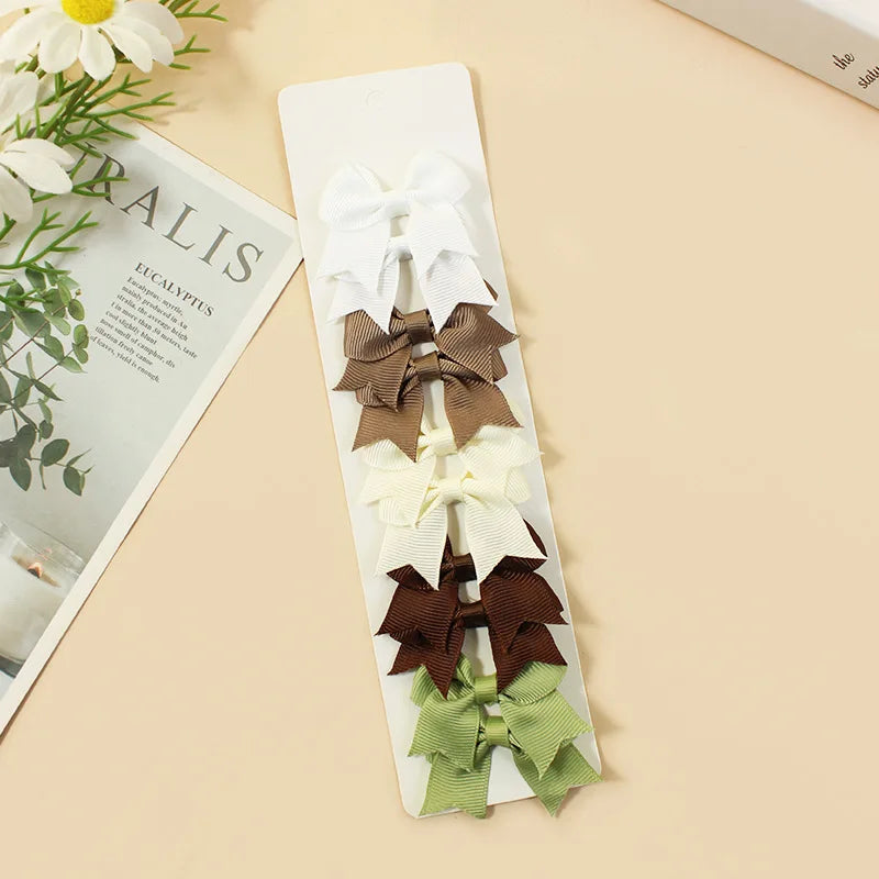 10Pcs/Set New Cute Solid Ribbon Bowknot Hair Clips for Baby Girls Handmade Bows Hairpin Barrettes Headwear Baby Hair Accessories