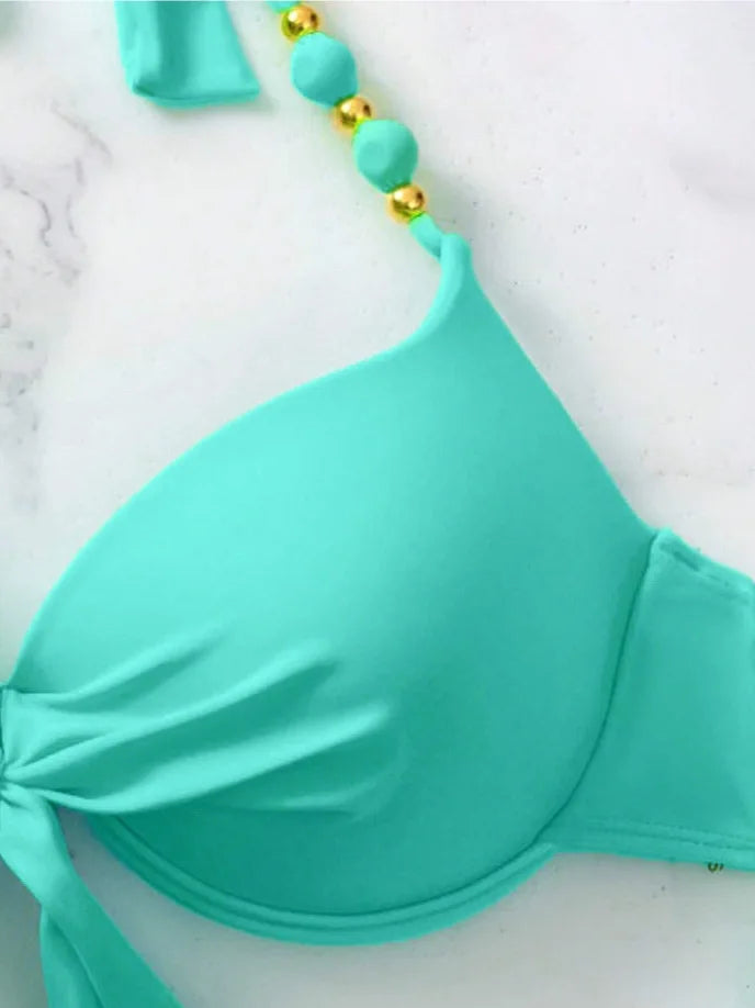 Push Up Halter Bikini Printed Swimsuit Women Sexy Strappy Swimwear Female Bathers Bathing Swimming Swim Suit Beachwear