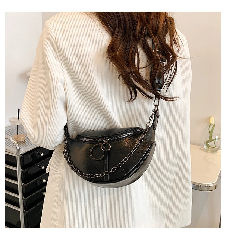 Fashion Saddle Waist Bag Fanny pack Luxury Leather Female Belt Bags Chain Handbag Purse Woman Retro Shoulder Crossbody Chest Bag