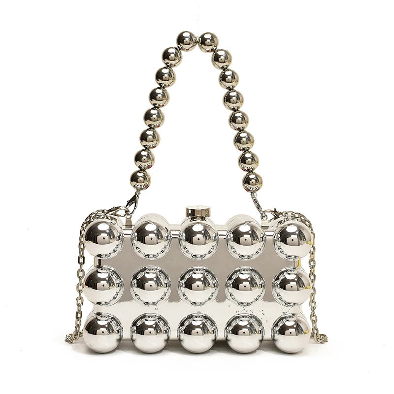Gold Beaded Chain Banquet Purse Luxury Acrylic Cake Box Bag Women Niche Design Creative High-end Brand Elegant Shoulder Handbag