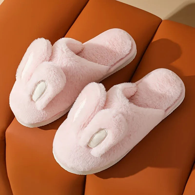 Women Cotton Slippers 2025 Winter Plush Cute Rabbit Comfortable Anti Slip Home Indoor Floor Warm Cartoon Slippers Mujer