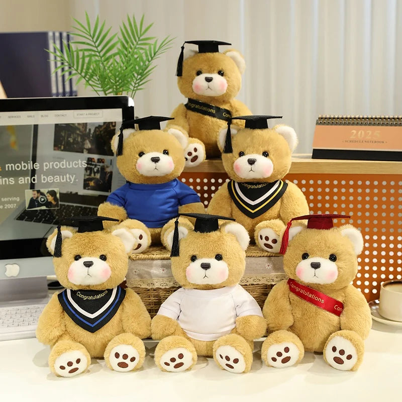25cm Cute High Quality Doctor Bear Plush Doll Doctor Cap Bow Tie Graduation Bear Animal Stuffed Home Decor For Students Gift