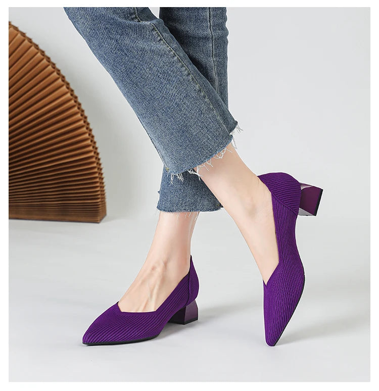New Women's High Heels Large 42/43 Fashion Pointed Anti slip Rubber Bottom Knitted Breathable Shoes