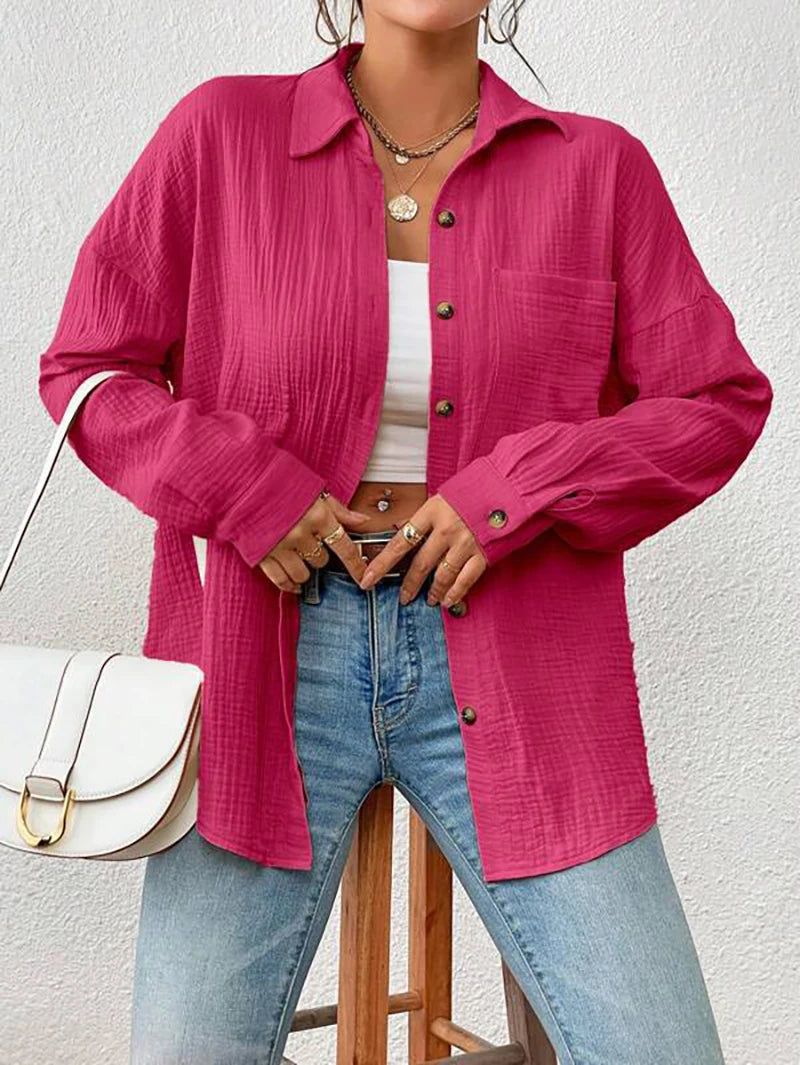 100% Cotton Gauze Muslin Women Shirts Casual Turn Down Collar Long Sleeve Top Office Lady Elegant Blouses for Women Blusas