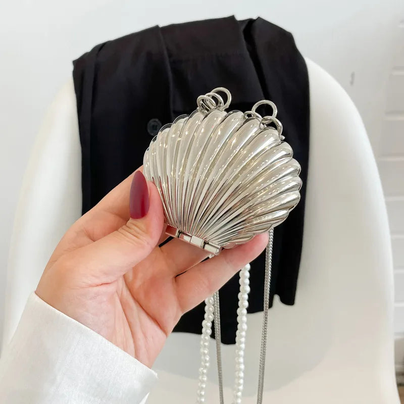 2026 New Summer Lipstick Bags for Women Fashion Pearl Mini Purse Crossbody Bag High Quality Gold Shell Bag Designer Shoulder Bag