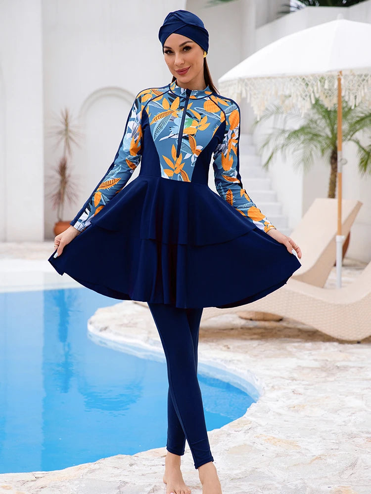3PCS/Set Summer Muslim Modest Burkini Swimwear Women Swimsuit Islamic Bathing Suit Swim Hijab Pant, Quick Drying