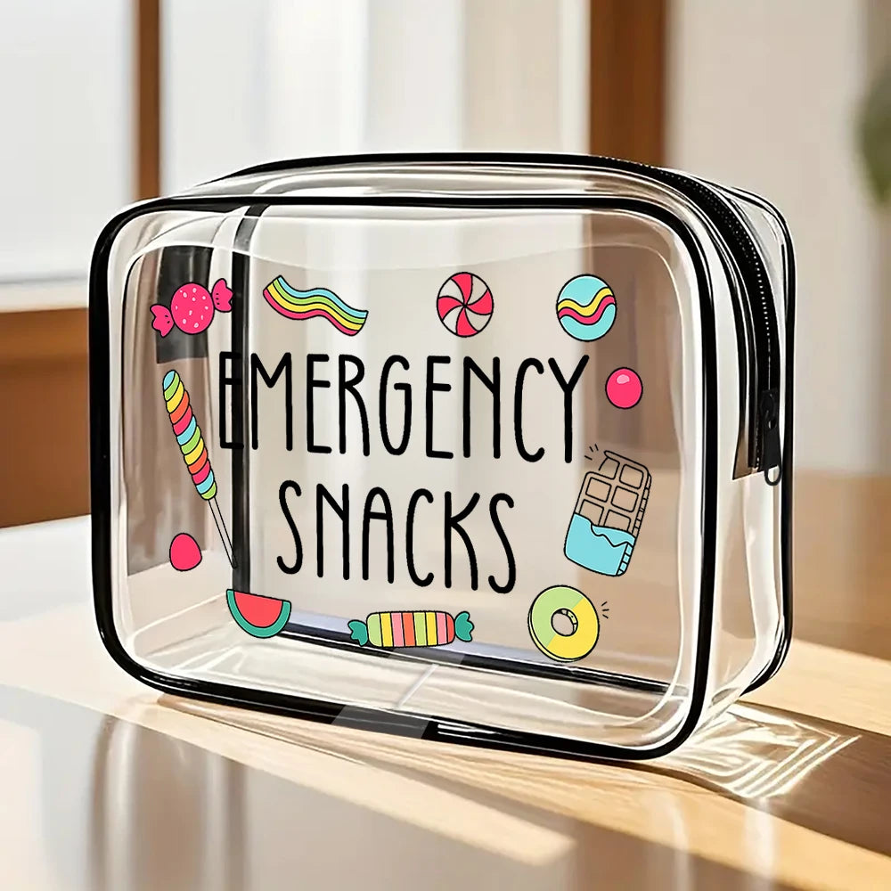 Emergency Food for Women Girls - Ideal Trip Gifts and Favors for Girls Friends. Small Makeup Bag, Clear Toiletry Bag