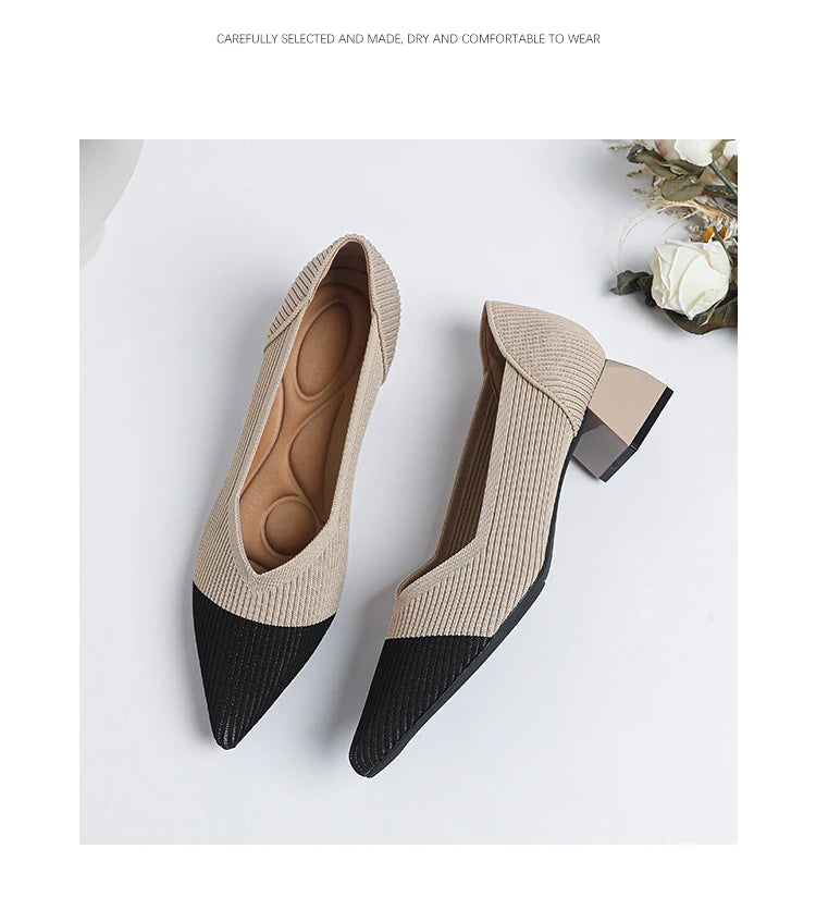 New Women's High Heels Large 42/43 Fashion Pointed Anti slip Rubber Bottom Knitted Breathable Shoes