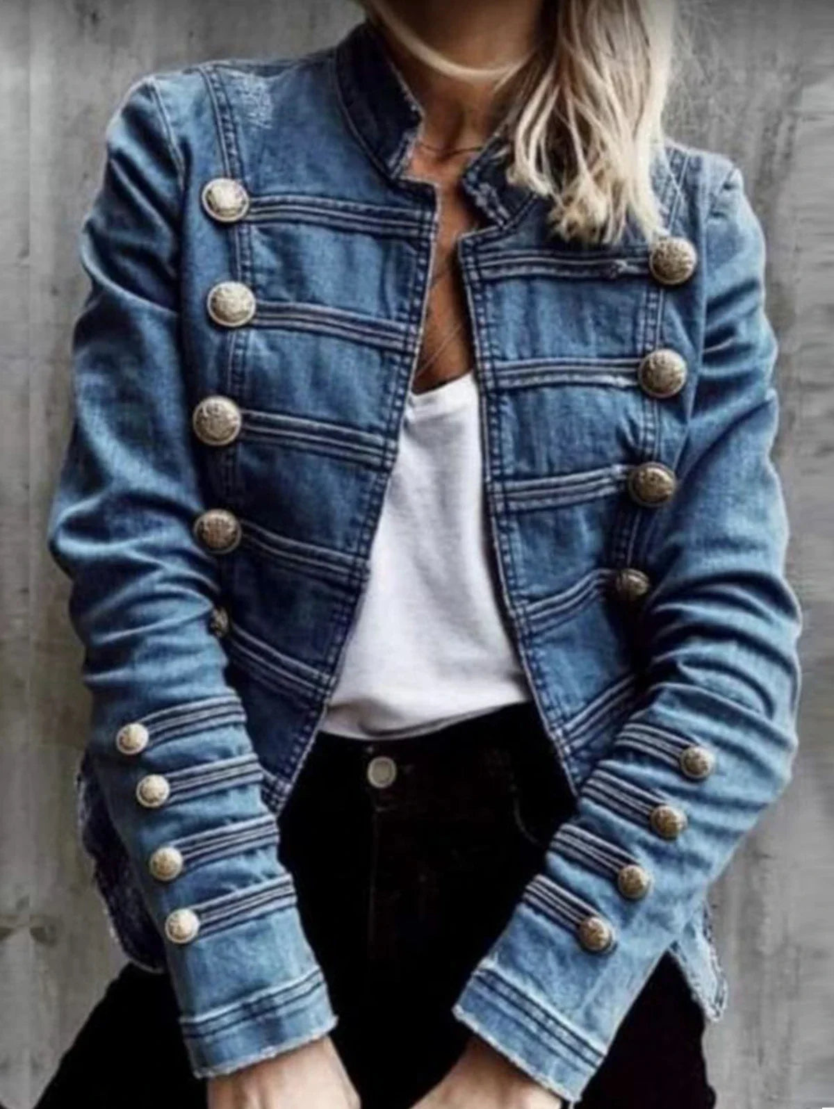 Button Decor Short Denim Slim Jackets Women Wash Long Sleeve Vintage Casual Jean Outerwear Motorcycle Denim Coat
