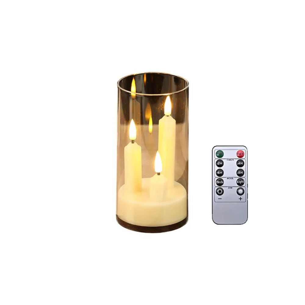 3 in 1 Design Flameless Taper Candles Transparent Lampshade Warm Light Flickering LED Candles Romantic Decorative