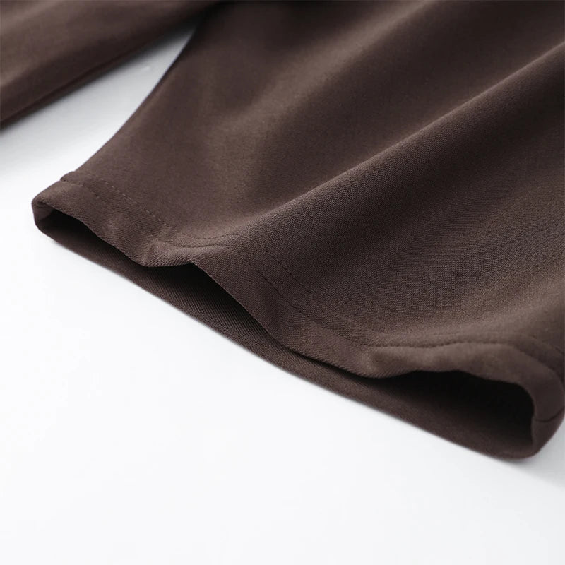 Chic Splicing Brown Half Sleeve Maxi Dress Women's Casual Pleated A-line Slim Vestidos Female Office Commute Street Robes