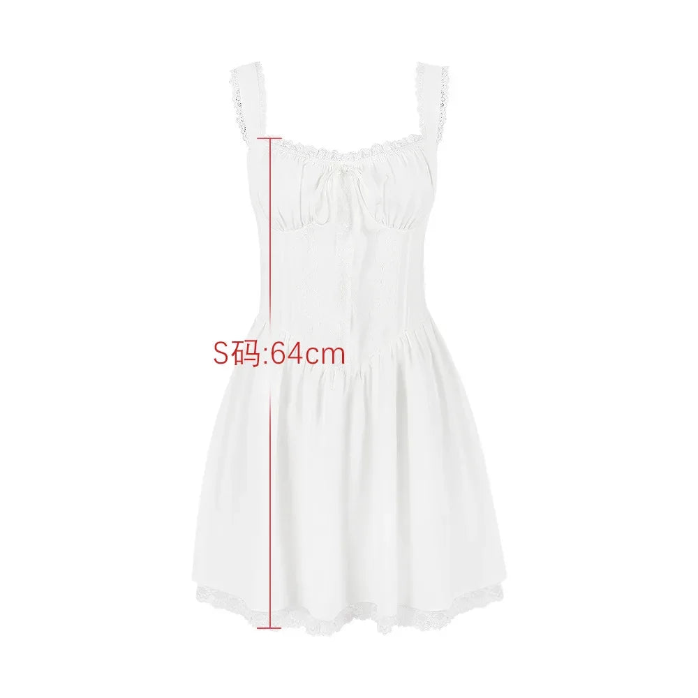 Mingmingx White A Line Party Dresses Women Mini Elegant Lace Up Holiday Dress Casual Spaghetti Strap Summer Women Clothing