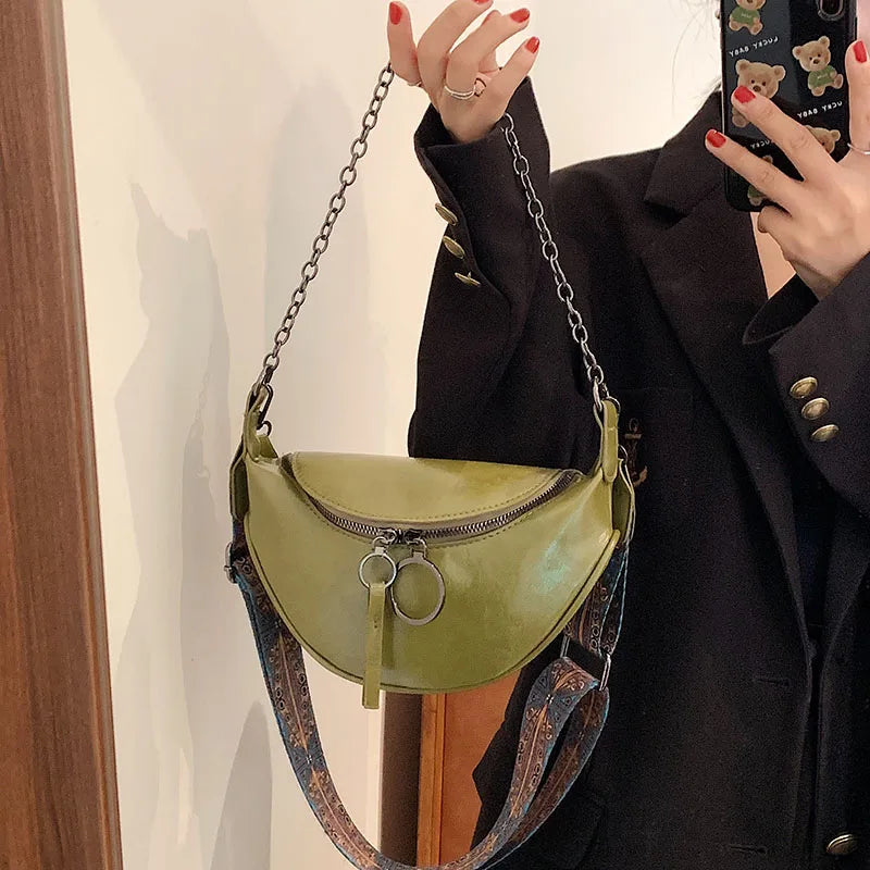 Fashion Saddle Waist Bag Fanny pack Luxury Leather Female Belt Bags Chain Handbag Purse Woman Retro Shoulder Crossbody Chest Bag