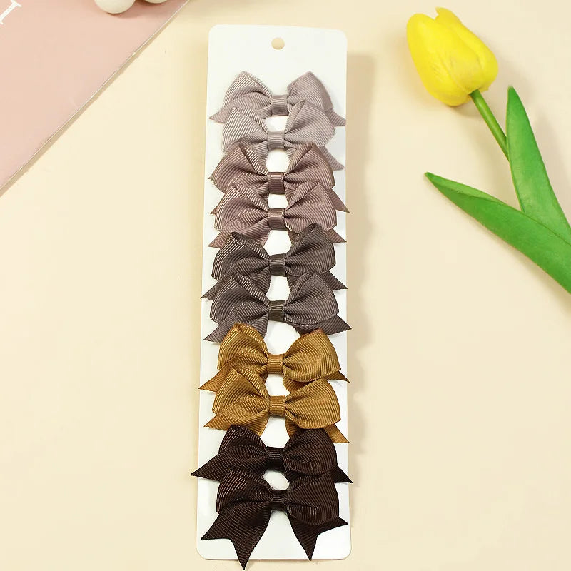 10Pcs/Set New Cute Solid Ribbon Bowknot Hair Clips for Baby Girls Handmade Bows Hairpin Barrettes Headwear Baby Hair Accessories