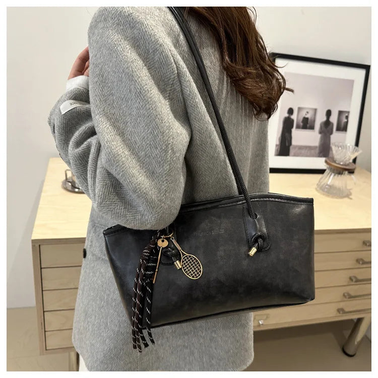 PU Leather Shoulder Bag for Women Y2K Trend 2025 Fashion Girls Handbags Large Capacity Female Crossbody Bag Retro Tote Bag