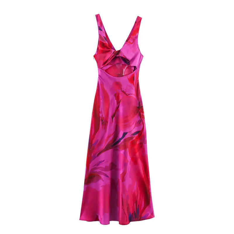 Fashion Printed Curling Edge Dresses Chic Irregular Neck Off Shoulder Open