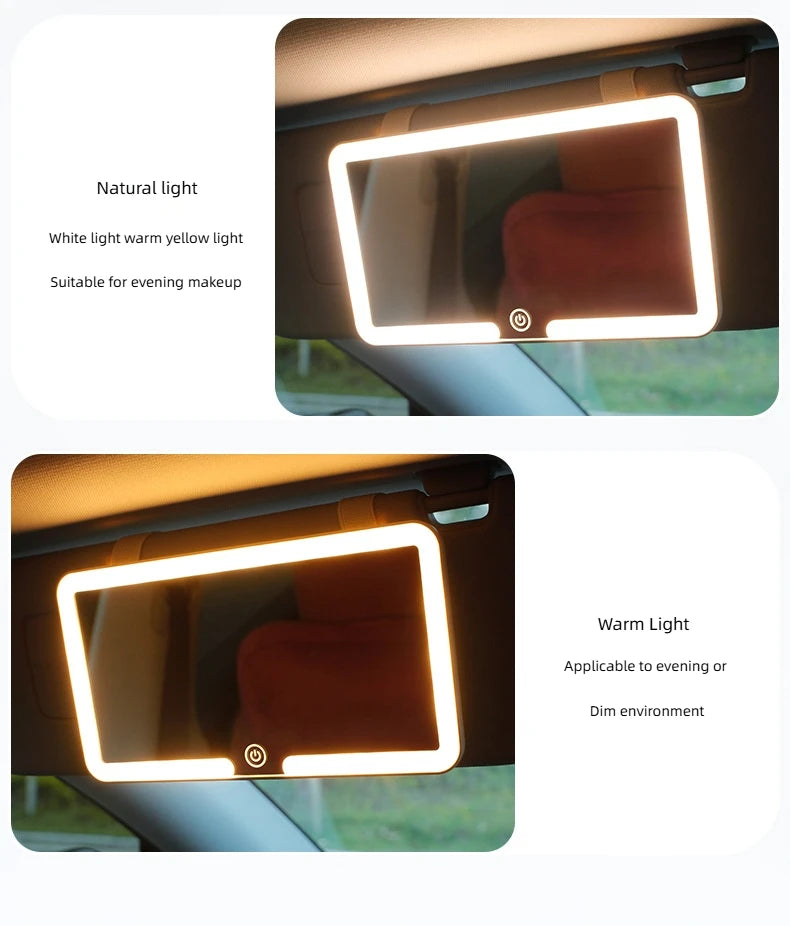 Car Interior Mirrors Sun Visor Plate LED HD Makeup Mirror for Girls Women Rechargeable Fill Light Universal Thin Vanity Mirror