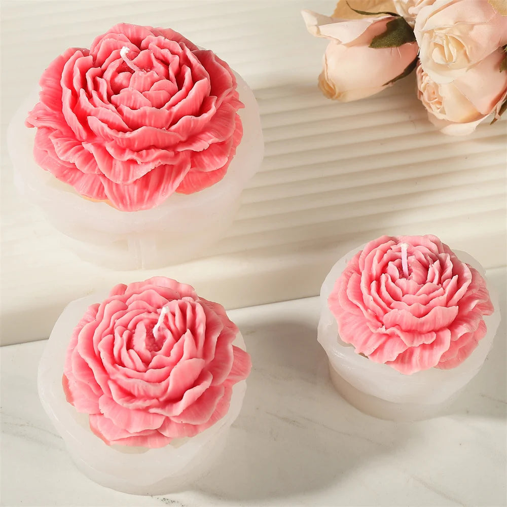 Peony Flower Candle Mold DIY Bud Flower Petal Resin Casting and Soap Making Molds 3D Heart Rose Floral Mold for Home Decor Gift