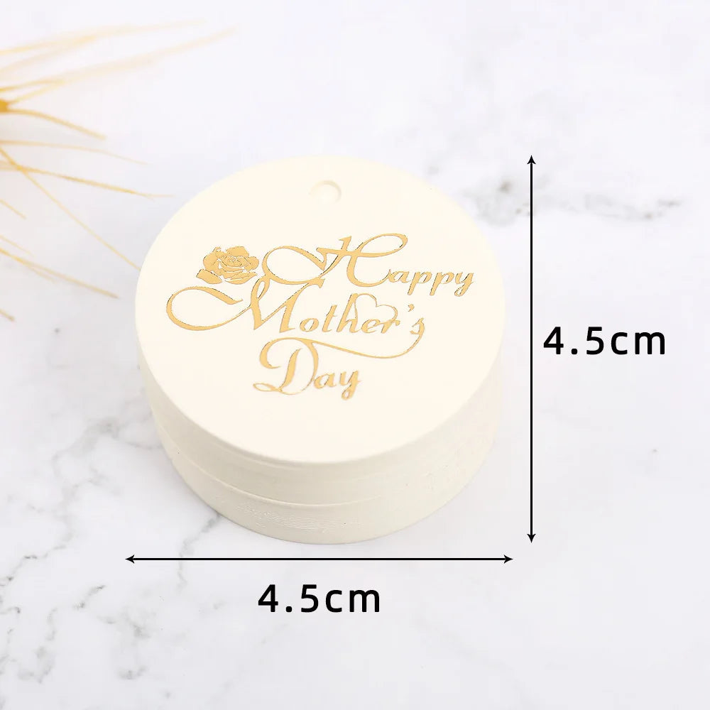 50pcs Happy Mother's Day Gift Tags Bronzing White Paper Cards Mother Mum Mommy Gifts Bags Boxes Decoration Product Hang Tag