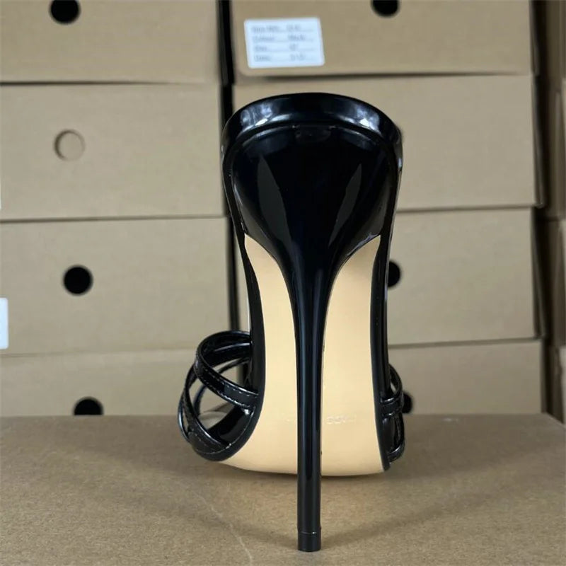 SDTRFT Slides Plus:45 46 47 48 Women Party Sandals Summer Elegant 13cm Thin High Heels Narrow Band Shoes Peep Toe RED Pumps
