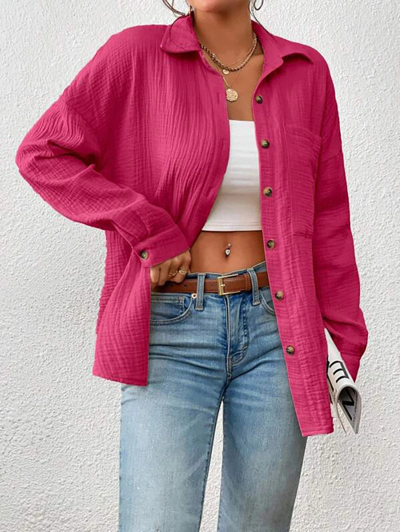 100% Cotton Gauze Muslin Women Shirts Casual Turn Down Collar Long Sleeve Top Office Lady Elegant Blouses for Women Blusas