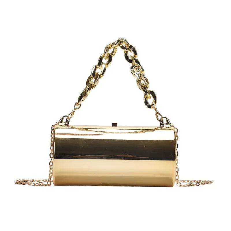 Women's Handbag Bags For Women 2026 Party Clutches Fashion Cylinder Mini Evening Purse Crossbody Shoulder Bag Gold Box Clutch