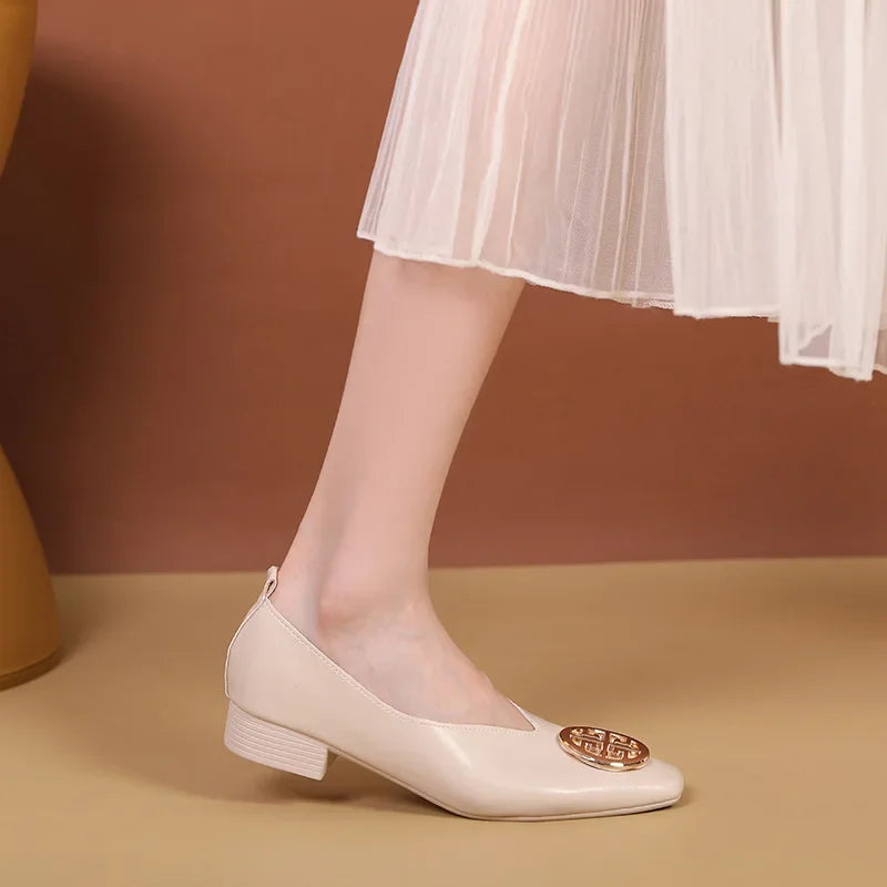 New 2025 Chinese Style Green Square Head Grandma Shoes Women's Thick Heel Slip-On Soft Bottom Mom Shoes Synthetic Upper