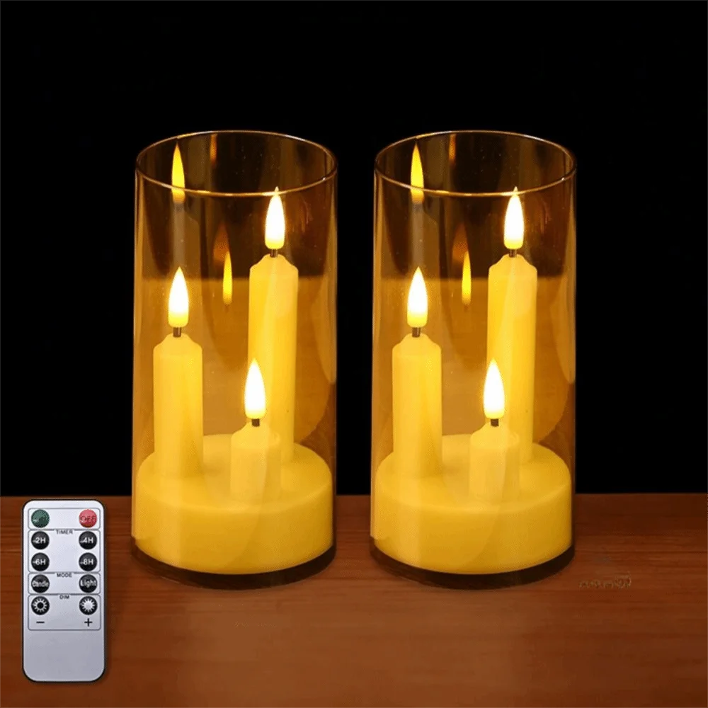 3 in 1 Design Flameless Taper Candles Transparent Lampshade Warm Light Flickering LED Candles Romantic Decorative