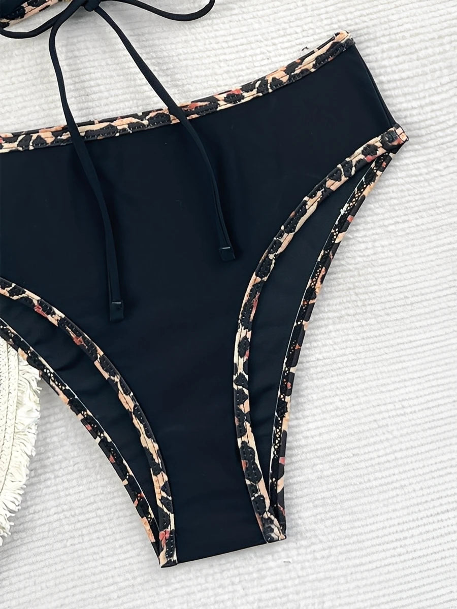 Leopard Bikinis High Waist Swimsuit Women Tie Front Strappy Swimwear Female Beachwear Bathers Bathing Swimming Swim Suit
