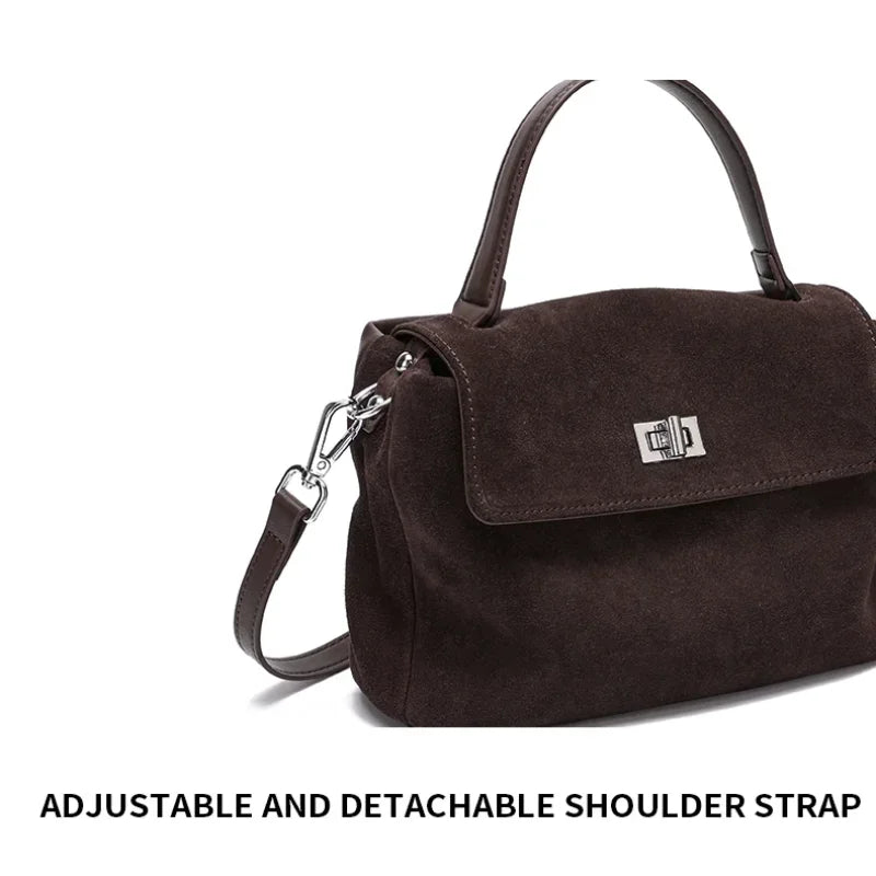 2025 New Autumn Winter Women's Natural Suede Leather Crossbody Bag Luxury Designer Genuine Leather Commuting Messenger Bag