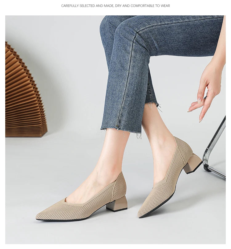 New Women's High Heels Large 42/43 Fashion Pointed Anti slip Rubber Bottom Knitted Breathable Shoes
