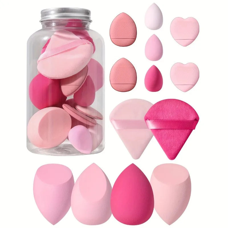 Face Makeup Tool Set With Organizer, Large Beauty Eggs Fan Puffs   Mini Beauty Eggs Thumb Puffs Makeup Sponge Puffs
