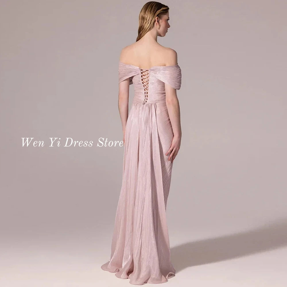 Fashion Lace Up Back Party Gowns Customized Evening Dresses High Quality Off the Shoulder Front Slit Homecoming Dresses